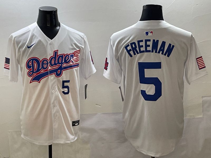 Men Los Angeles Dodgers 5 Freeman White Second generation Joint Name Nike 2025 MLB Jersey style 2